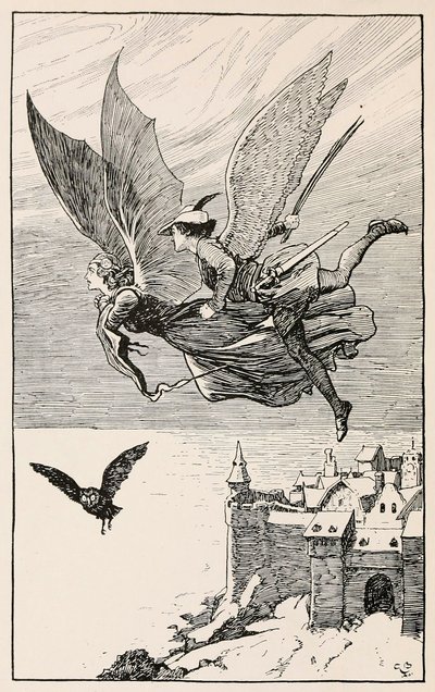 ハンス・アンダーソンの童話より、旅の仲間は彼女の後ろを飛んだ.1919年出版. 作： Gordon Browne