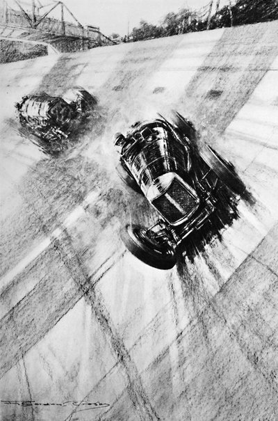 メンバーズブリッジのホイットニーストレートマセラティ、ブルックランズ、1933年、1937年 作： Gordon Crosby