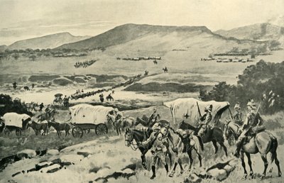 フレンチ将軍とハットンがヴァールをトランスヴァール地域に渡った1901年。 作： Gordon Frederick Browne