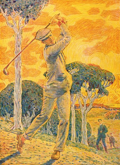 ゴルフ、Vie au Grand Airの表紙イラスト、1919年9月15日（カラー彫刻） 作： Gordon Frederick Browne