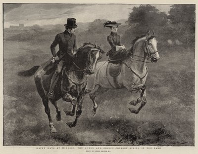 ウィンザーでの幸せな日々、公園に乗る女王と王子の配偶者 作： Gordon Frederick Browne
