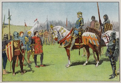 アジンコートの戦いの前のヘンリー5世（カラーリトグラフ 作： Gordon Frederick Browne
