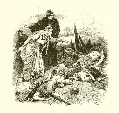ヘイスティングスの戦いの後にエディス女王がハロルドの遺体を発見 作： Gordon Frederick Browne