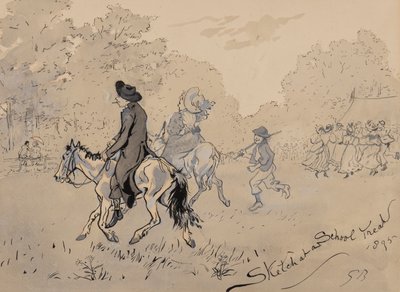 学校でのスケッチ、1895年（紙にペン、ブラシ、インク、トイレ） 作： Gordon Frederick Browne