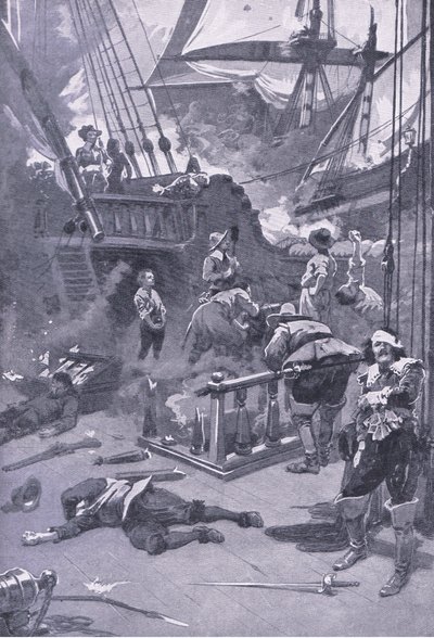 1653年7月29〜31日のキャンパーダウンの戦い、イギリスと陸海の戦い1915年のイラスト 作： Gordon Frederick Browne