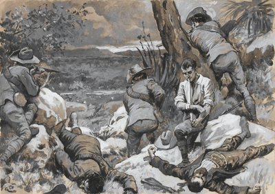 シーザーのキャンプへのボーア攻撃：国境に取り付けられたライフル、1900のホットコーナー？ 作： Gordon Frederick Browne