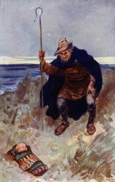 捨てられた赤ん坊は羊飼いによって見つけられました 作： Gordon Frederick Browne