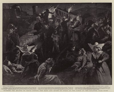 ローマ近くの災害現場で人々の心、イタリアの王と女王の勝利 作： Gordon Frederick Browne