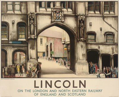 リンカーンへの列車旅行を宣伝するロンドン・アンド・ノース・イースタン鉄道のポスター 作： Gordon Mitchell Forsyth