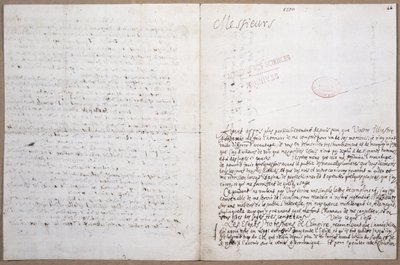 1700年2月8日、パリのアカデミーデサイエンスへの入学許可についてライプニッツが書いた手紙の最初のページ 作： Gottfried Wilhelm Leibniz