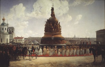 1862年、1864年のノヴゴロドにおけるロシアのミレニアム記念碑の奉献 作： Gottfried Willewalde