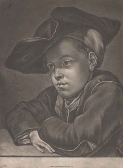 テーブルに座る少年 作： Gottlieb Heiss
