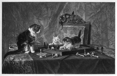 チェス盤で遊ぶ猫。 作： Goupil and Co