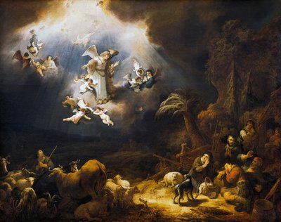 羊飼いたちにキリストの誕生を告げる天使たち 作： Govaert Flinck
