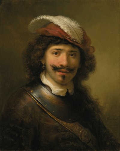 ゴーゲットと羽毛のある帽子をかぶった男の肖像、1636年。 作： Govaert Flinck