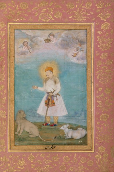ライオンと子牛とのアクバル、1630年頃 作： Govardhan