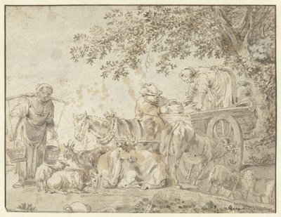 農場ワゴンでの農家と牛 作： Govert Dircksz. Camphuysen (possibly)