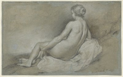 後ろから見た座っている女性のヌード 作： Govert Flinck