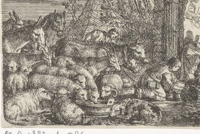 門の前で群れを持つ羊飼い 作： Govert van der Leeuw