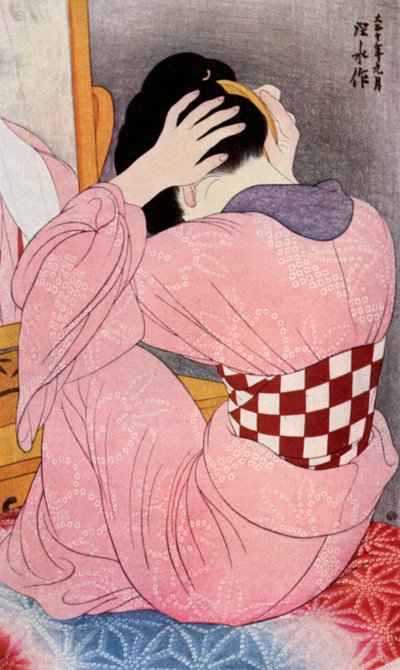 1920年代1930年、髪を着た日本人女性。 作： Goyo Hashiguchi