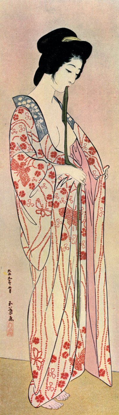 ナガジュバンを着た日本人女性、1920年1930年。 作： Goyo Hashiguchi