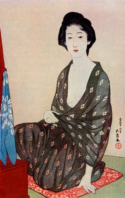 1920年、1930年に夏服を着た日本人女性。 作： Goyo Hashiguchi