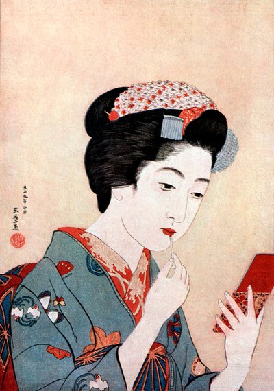 ベニブラシを持つ女性、c1900-1921。 作： Goyo Hashiguchi