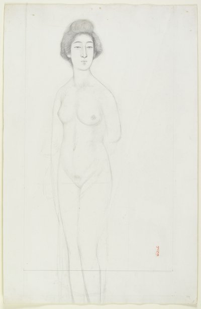 正面を向いたヌードの描画、20世紀初頭 作： Goyo Hashiguchi