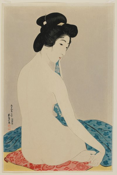 1920年7月大正時代風呂上がりの女（色木版画） 作： Goyo Hashiguchi