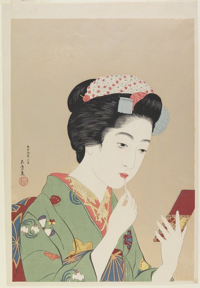 1919年2月、リップブラシを持つ女性 作： Goyo Hashiguchi