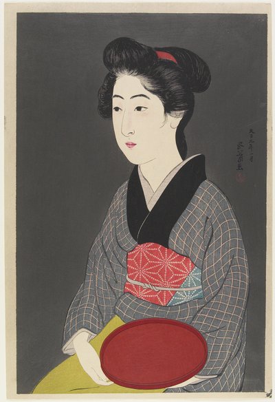 トレイを持った女性1920 作： Goyo Hashiguchi