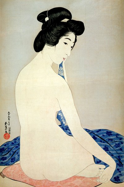 入浴後の女性、渡辺章三郎、1920年発行（カラー木版） 作： Goyo Hashiguchi