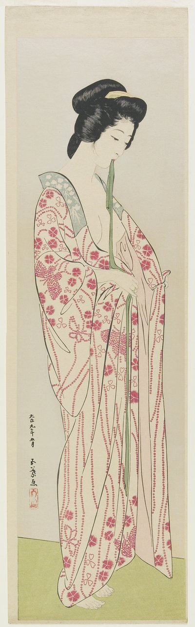 1920年5月、着物の下着を着た女性 作： Goyo Hashiguchi