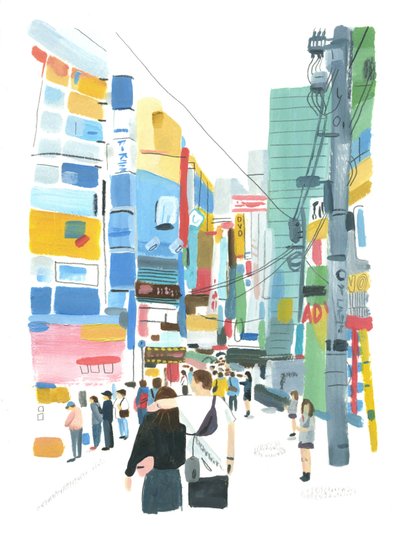 2015年秋葉原（紙に油彩） 作： Grace Helmer