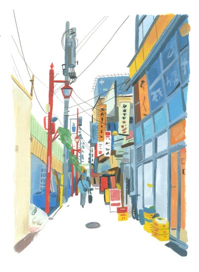 2015年新宿（紙に油彩） 作： Grace Helmer