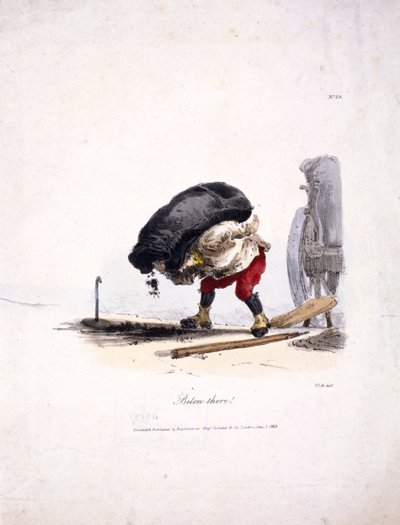 1828年、カートから石炭の重い袋を取り除く炭鉱夫の眺め 作： Graf Engelmann Coindet and Company