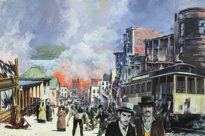 1906年のサンフランシスコの火災と地震（紙にグワッシュ） 作： グラハム・コトン