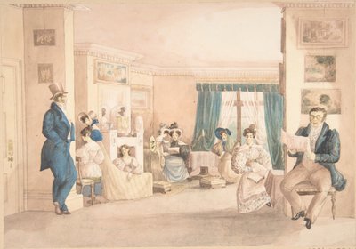 1820-30年、ウォリックシャー州ハットンのインテリア。 作： Granddaughters of Dr. Samuel Parr.