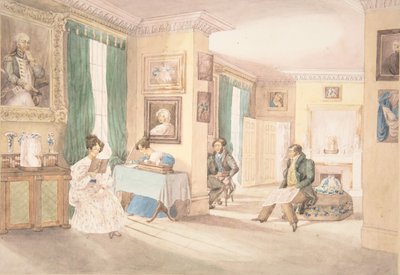 1820-30年、ウォリックシャー州ハットンのインテリア。 作： Granddaughters of Dr. Samuel Parr.