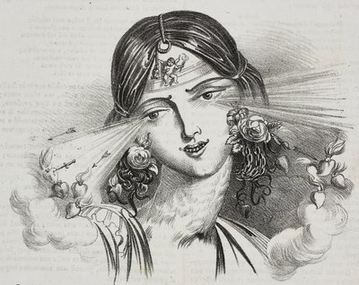 女性の美しさを描いた風刺画（Jean-Jacques Grandville（1803-1847）作）、Gaetano Riccioによるリトグラフ（『Piorama Pittoresco』n20、12月24日より 作： Grandville
