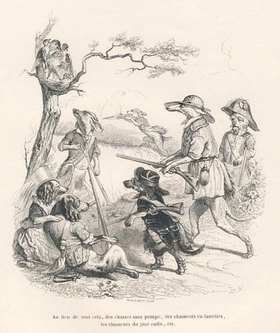 ハンターとしての動物。JJ Granvilleが描いたヴィネット。Scenes de la vieie et publique des animaux "にPJ Stahlが書いた "Souvenirs d