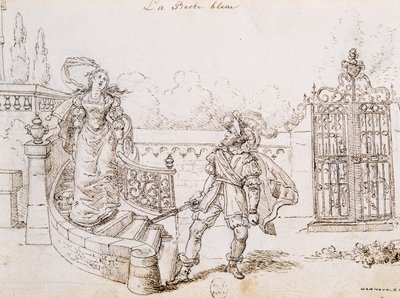 シャルル・ペロー（1628-1703）の童話「青ひげ」の挿絵、グランビル（1803-1847）の版画 作： Grandville