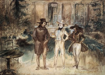 Gerard GranvilleによるHonore de Balzac、Frederick Lemaitre、Theophile Gautierの風刺画。 作： Grandville