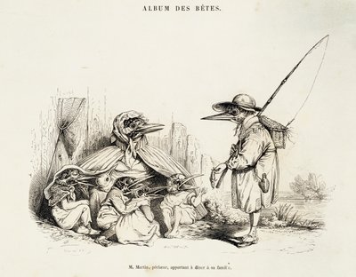 Jean-Ignace-Isidore Gerard（Jean-JacquesまたはJ.J.Grandville（1803-1847）のペンネームで知られる）とWilhelm von Kaulbach（1805-1874）による「鳥のアルバム」の鳥の風刺画（パリ）。 作： Grandville