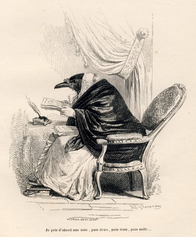 レイヴンの書き込みJJ Granvilleが描いたヴィネット。Scenes de la vieie et publique des animaux "にPJ Stahlが書いた "Souvenirs d