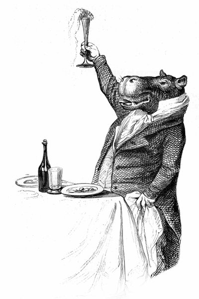 動物の私生活と公的生活（Les animaux ints par eux memes）』（ヘッツェル版1867年）より抜粋した、グランヴィルによるエングレーヴィングの詳細。 作： Grandville (1803 47)