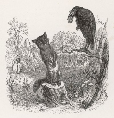 ラ・フォンテーヌの寓話：カラスとキツネ 1860年頃（エングレーヴィング） 作： Grandville (1803 47)