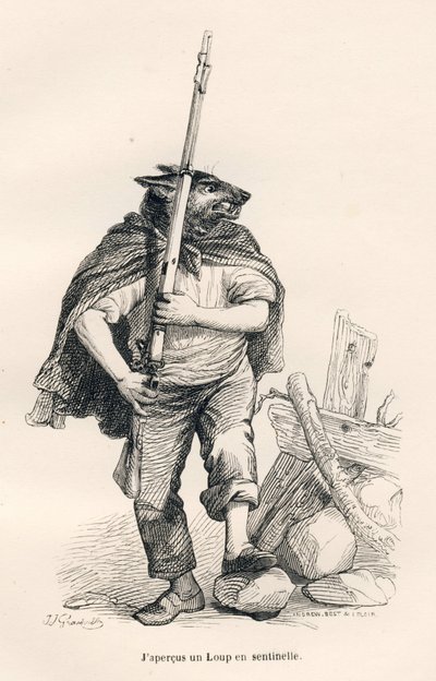 センチネルとしてのウルフJJ Granvilleが描いたヴィネット。ジョージ・サンドが "Scenes de la vie privee et publique des animaux "の中で書いた "Voyage d