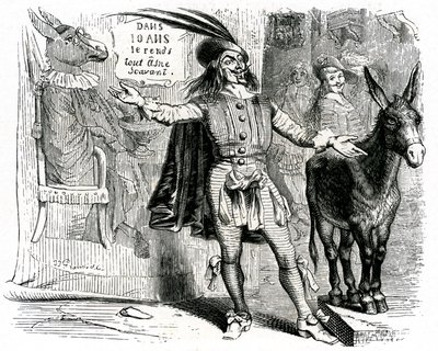 チャラ男：ラ・フォンテーヌの寓話（挿絵：グランヴィル）。1860年ガルニエ版。この船長は、すべてのロバを科学者にするのが難しい。 作： Grandville (1803 47)