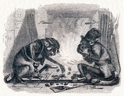 ロバと猫（Le singe et le chat） - La Fontaineの寓話 作： Grandville